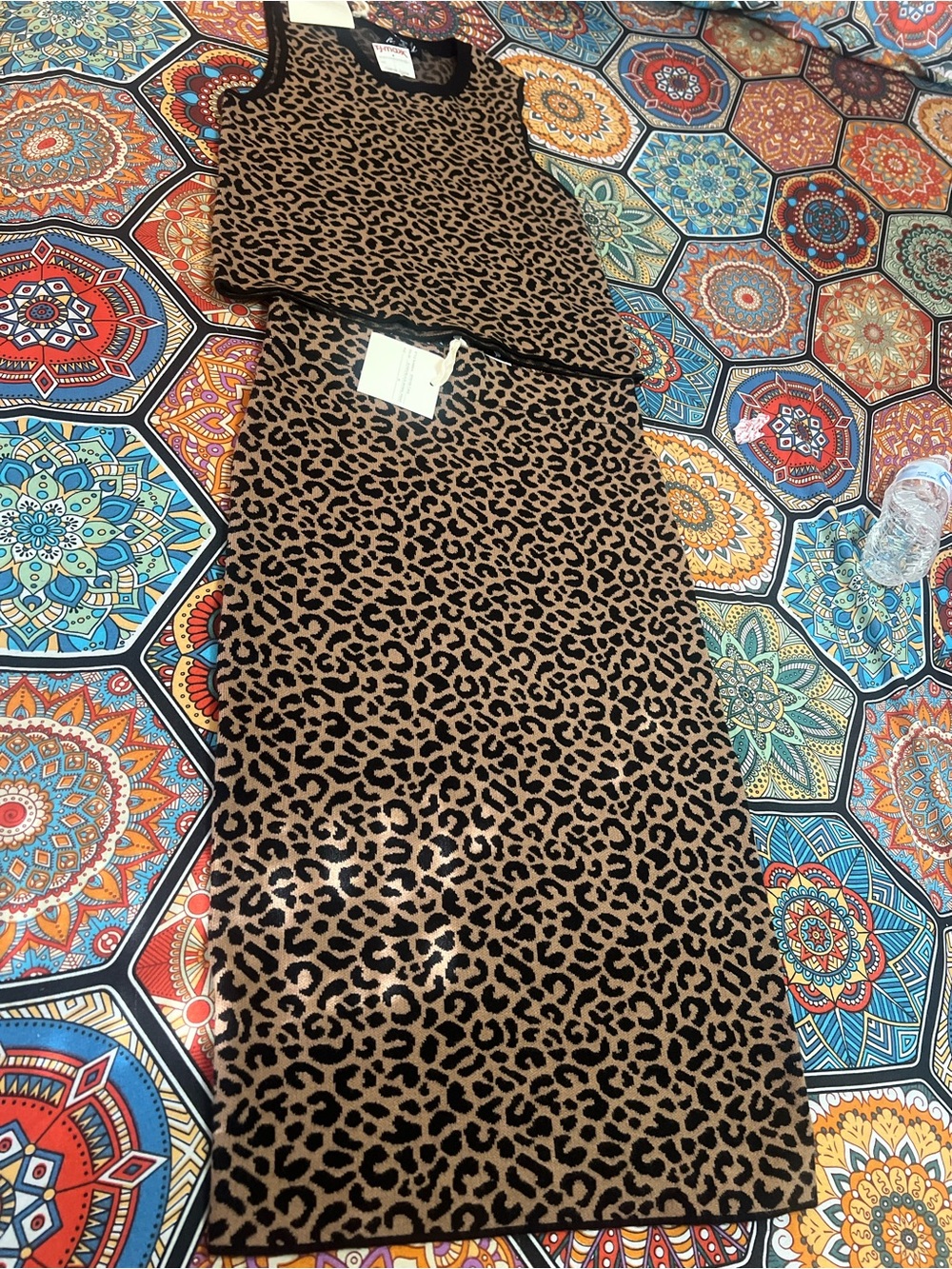JCPenney Marled Leopard 2 Piece Knit Set M-XL Stretchy Sweater Vest + Midi Skirt